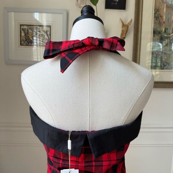 NWT Belle Poque Sleeveless Adjustable Halter Red Plaid Top M - Picture 5 of 9